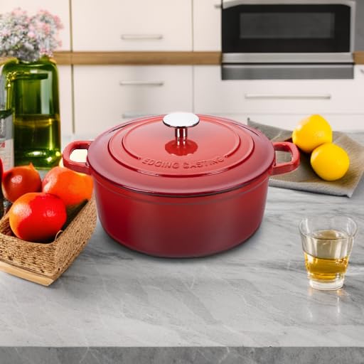 Enameled Cast Iron Dutch Oven Pot with Lid (Red / 7QT)