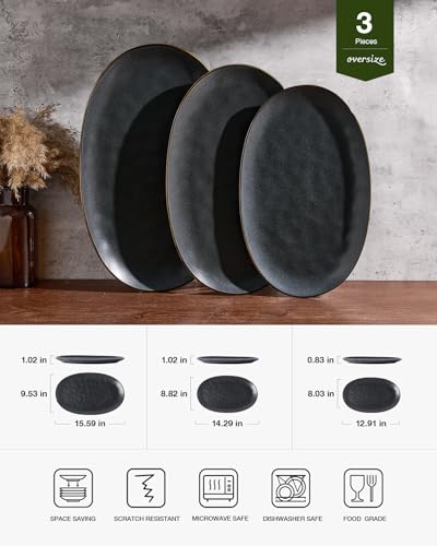 Serving Platters Set of 3 Sizes (Matte Dark Charcoal)