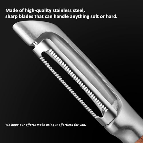 Serrated Blade Premium I Type 304 Stainless Steel Multifunctional Kitchen Peeler Real Wood Handle Ultra Sharp Blade Vegetable Potato Apple