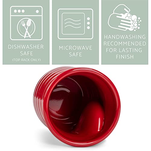 Ribbed 14 ounce Ceramic Stoneware Handwarmer Mugs Set of 4 (4 count / Red)