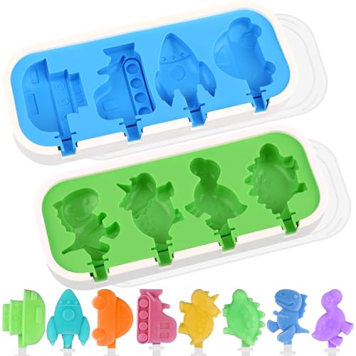 2 Pack Silicone Popsicle Molds (2 Pcs Mini Cartoon - Green & Blue)