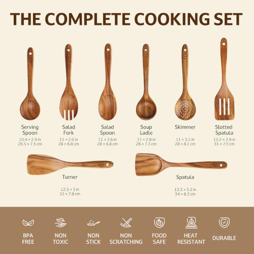 8 Piece Teak Wood Cooking Utensil Set (8 PCS Set)