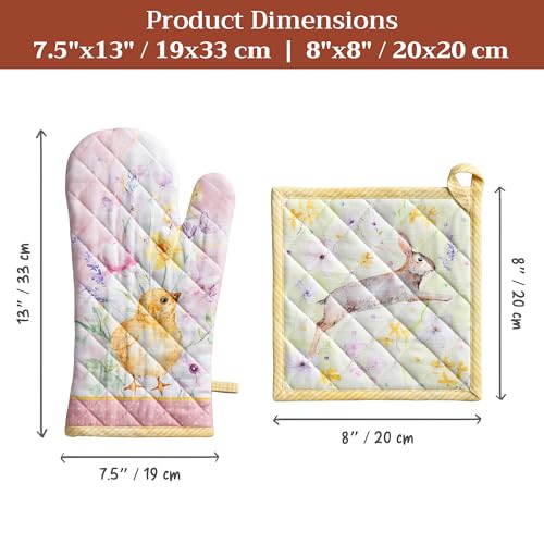 100% Cotton Oven Mitt & Pot Holder Set (095 - Easter Zest / 7.5" x 13" & 8" x 8" (Oven Mitt & Pot Holder))