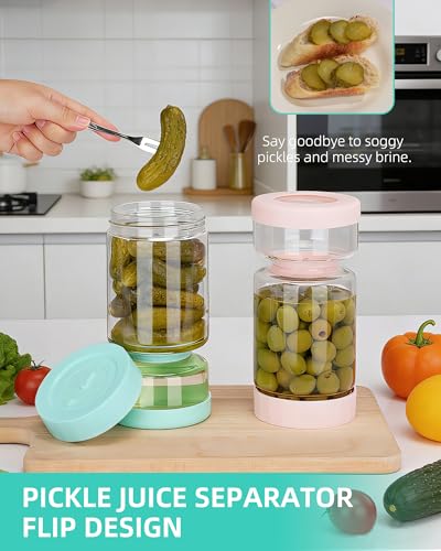 Pickle Jar with Strainer Flip (01-Pink&Blue / 37oz 2pcs)