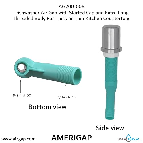 Dishwasher Air Gap with Skirted Cap and Extra Long Threaded Body for Thick or Thin Kitchen Countertops (AG200-006)