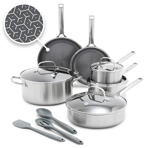 Hybrid APEX 13 Piece Stainless Steel Ceramic Nonstick Cookware Set (Silver)