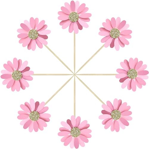 24Pcs Daisy Cupcake Toppers Flower Cake Topper Decorations Daisy Cake Decorations Chrysanthemum Cupcake Toppers Spring Daisy Flower Cake Picks for Birthday Wedding Supplies Light Pink (24 Count)