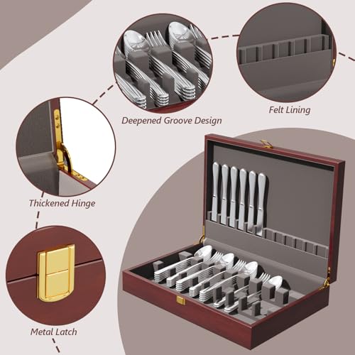 Mahogany Wood Silverware Storage Box (Walnut / 1 Tier)