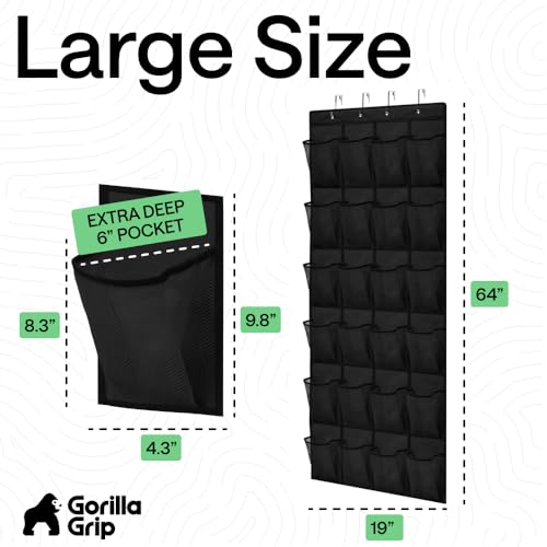 Over the Door Shoe Organizer (Black / 24 Extra Large Pockets/4 Hooks)