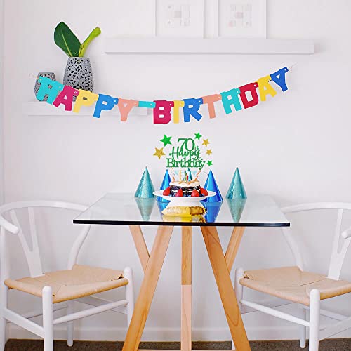 Green Gold 70th Birthday Cake Topper with Glittery Stars (7 Count)