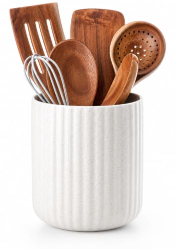 Large Ceramic Utensil Holder (White & sand)