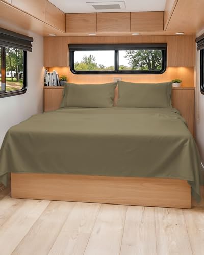 Short Queen Size 4 Piece Bed Sheet Set (14 - Khaki / Short Queen)
