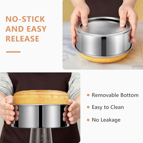 4/7/9-Inch Cake Pan Set, Removable Bottom, 304 Stainless Steel (4 Inch, 7 Inch, 9 Inch (Set of 3))