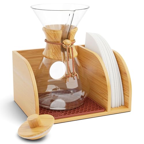 Pour Over Caddy with Lid for Chemex Bodum Cosori Coffee Makers Brown (Brown-1)