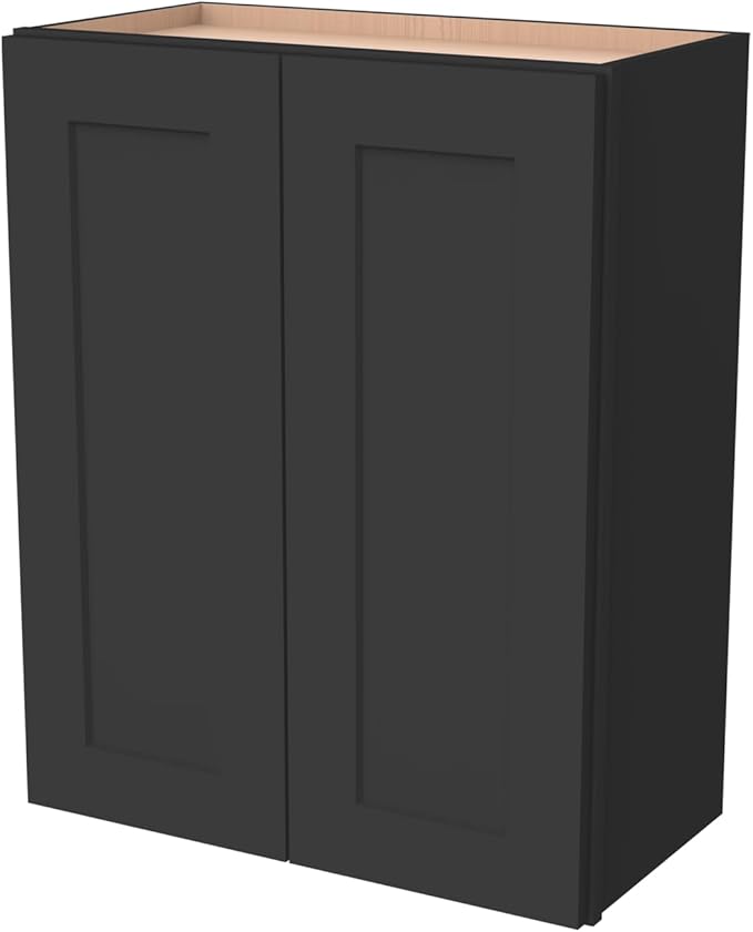Wall-Mounted Cabinet – Solid Wood Shaker Style Medicine Cabinet with Adjustable Shelves & Soft-Close Doors for Bathroom, Kitchen, and Office Storage (Charcoal Black, 24" W x 12" D x 36" H)