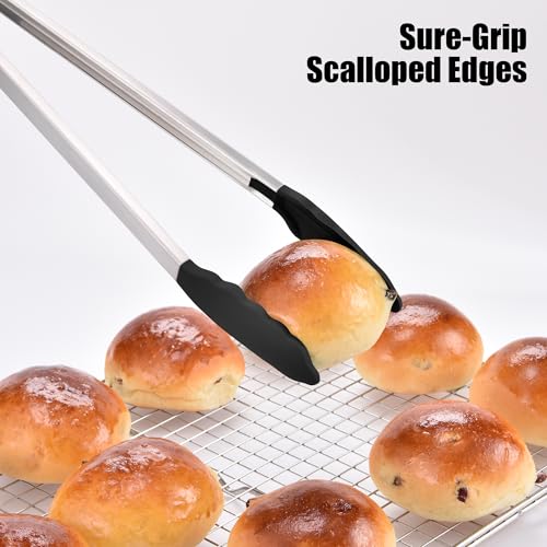 Kitchen Tongs with Silicone Tips for Cooking Serving (16in / Black)