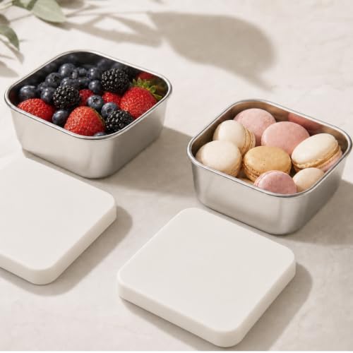 Flexibento Leak proof Stainless Steel Snack Containers with Silicone Lids (B-Pink Set of Two Snack Containers: 2*14 OZ)