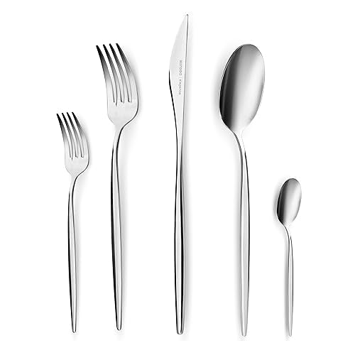Lizbon - 18/10 Stainless Steel Silverware Set for 12, 60 Piece Heavy Duty Flatware Set, Dishwasher Safe Modern Cutlery incl. Kitchen Forks, Spoons, Knives Eating Utensils Sets - Platin (Lizbon 60-Piece / 60-Piece)