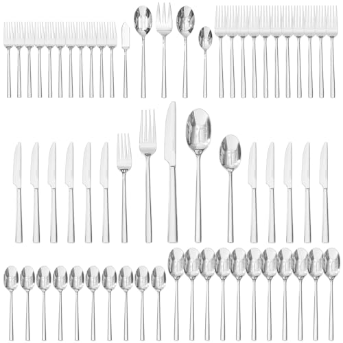 65 Piece Silverware Set with Serving Utensils (65-Piece / Silver)
