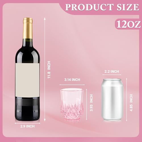 24 Pack Plastic Stemless Wine Glasses (12oz-pink)