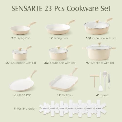 23 PCS Non Toxic Ceramic Cookware Set (Antique White / Large)