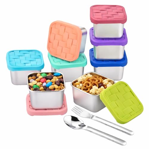 8PC 6oz Stainless Steel Snack Containers with lids (Deep Tones)