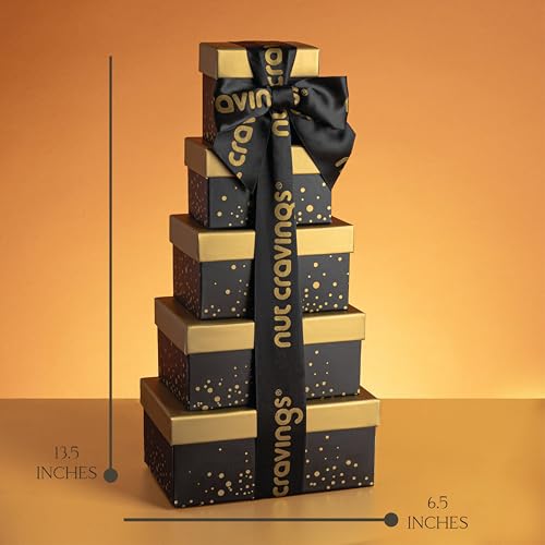 Dried Fruit & Mixed Nuts Gift Basket (8. Black & Gold - 5 Tier Tower)