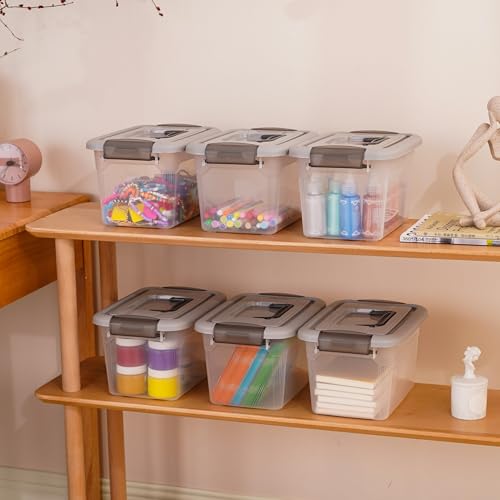 4 Packs 6 QT Plastic Storage Bins with Latching Lids Stackable Storage Containers for Organizing Clear Storage Box for Garage (6.0QT / 4 PACK GREY)