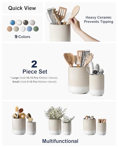 Utensil Holder for Kitchen Counter (Warm White Glaze)