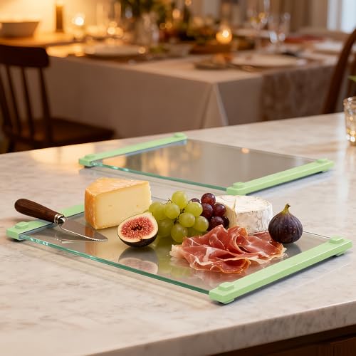 2PCS Glass Cutting Board with Silicone Grip (Green)