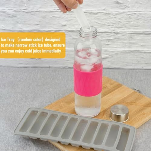 18 oz Glass Juice Bottles with Stainless Steel Lid Leak Proof 3 Pack (Orange Purple Red)