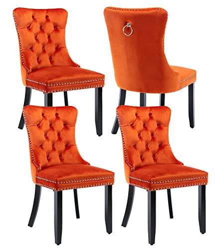 Orange Velvet Dining Chairs Set of 4 (Orange)