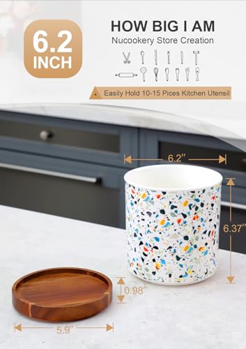 Ceramic Rotating Kitchen Utensil Holder for Countertop (Marble Pattern)