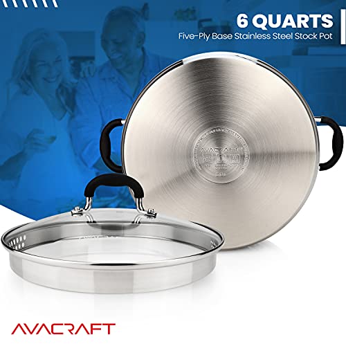 6 Quart Stainless Steel Stock Pot with Glass Strainer Lid (6 Quarts)