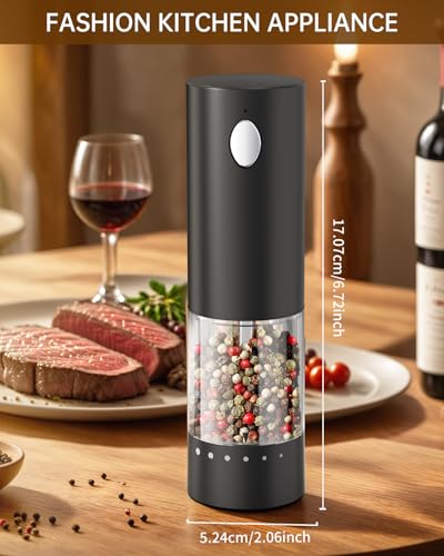 Electric Salt and Pepper Grinder Set Rechargeable Salt and Pepper Mills with 6 (Black)