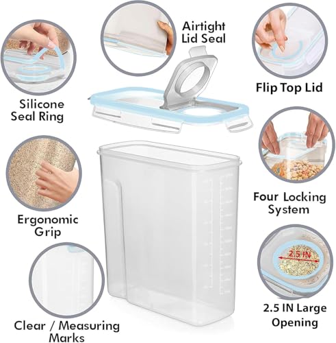 2 Pack (6.3L / 213OZ) EXTRA Large Airtight Food Storage Cereal Containers for Bulk Food Storage BPA-Free Plastic Container, Pantry Organization and Canister for Rice, Pasta, Sugar & Flour (Blue)