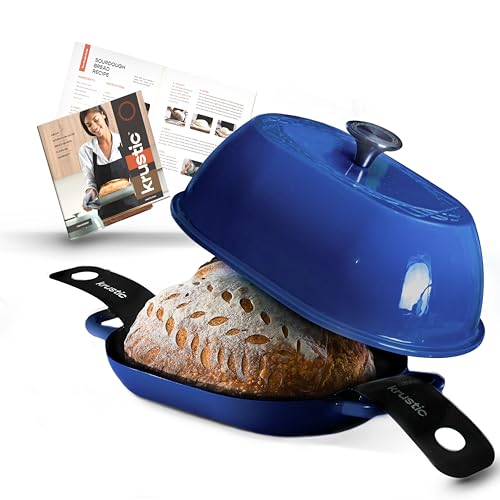 Enameled Cast Iron Dutch Oven for Professional Sourdough Bread Baking (Blue)