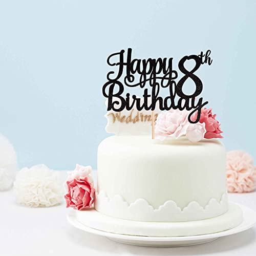 1 PCS Happy 8th Birthday Cake Topper Glitter Cheers to 8 Years Cake Pick Number 8 Fabulous Cake Decoration for 8th Birthday Theme Party Decorations Supplies Black (Black / 8th)