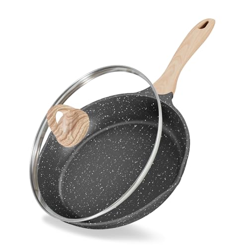 8" Nonstick Frying Pan Skillet Small Egg Pan with Lid Dual Spouts (Gray / 8" frying pan with lid)