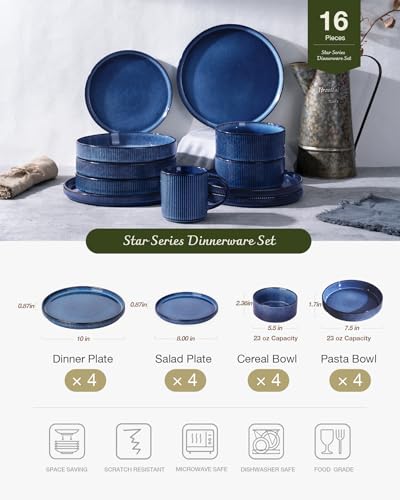 Star Stoneware Dinnerware Sets with Pasta Bowls (Nebulas Blue)