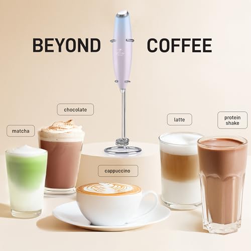 Powerful Milk Frother Wand With Duracell Batteries (Twilight Cloud / Double Whisk + Batteries)