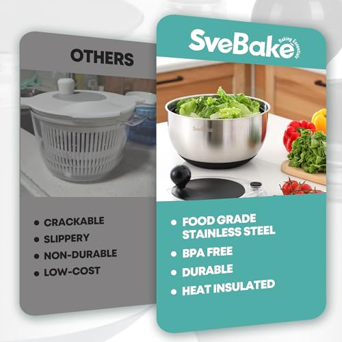 5.3Qt Stainless Steel Salad Spinner with Stop Button (Black)