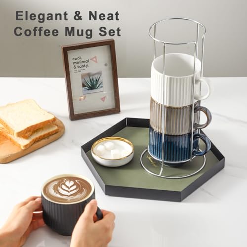 Coffee Mug Set of 4 with Holder (Mix-Color1 / 15 Ounces)