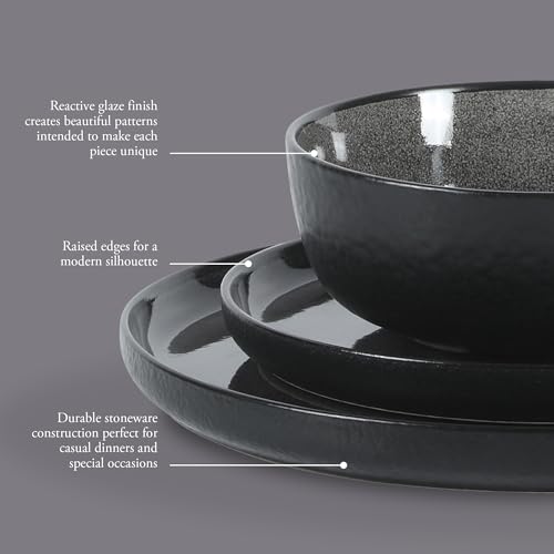 Tahoe Sunset 12 Piece Stoneware Reactive Glaze (Service for 4 (12pcs) / Tahoe Black)