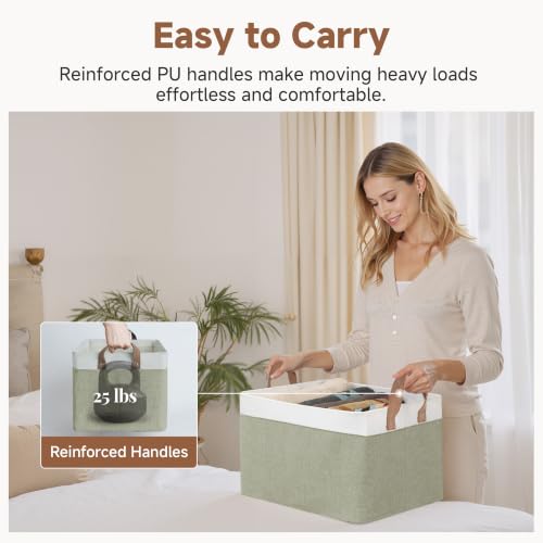 Fabric Storage Bins for Shelf (Green and White / 16 ½" L x 12" W x 10 ¼" H)