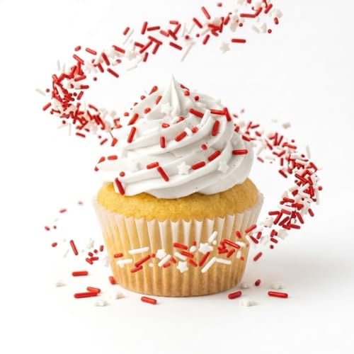 Sprinkles Edible Cake and Cupcake Sprinkles with Assorted Shapes and Sizes for Parties (Red White)