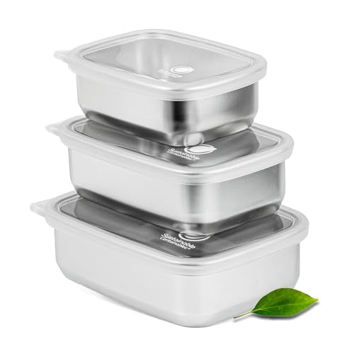Stainless Steel Food Storage Containers with Clear Platinum Silicone Lids