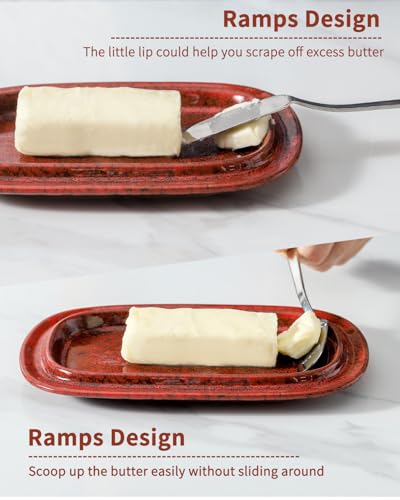 Butter Dish with Lid for Countertop and Refrigerator (Red)