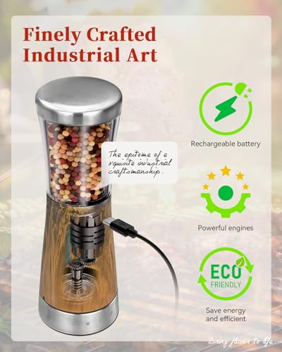 Electric Salt and Pepper Grinder Set with Storage Base (Dark Wood Grain)