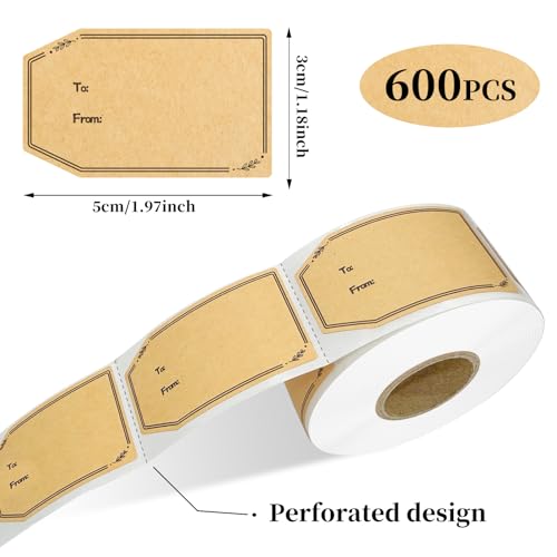 600PCS Gift Tag Stickers (Kraft-gold / 1.18 x 2 inches)